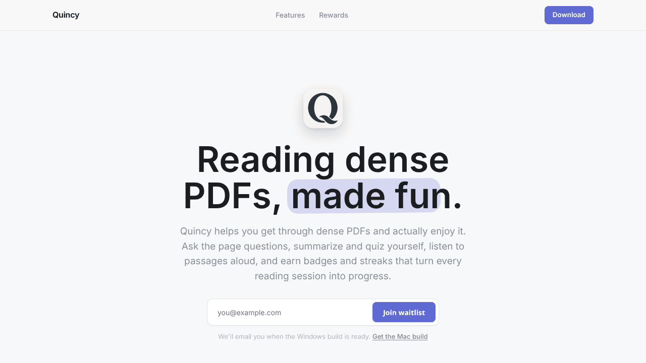 Quincy website screenshot