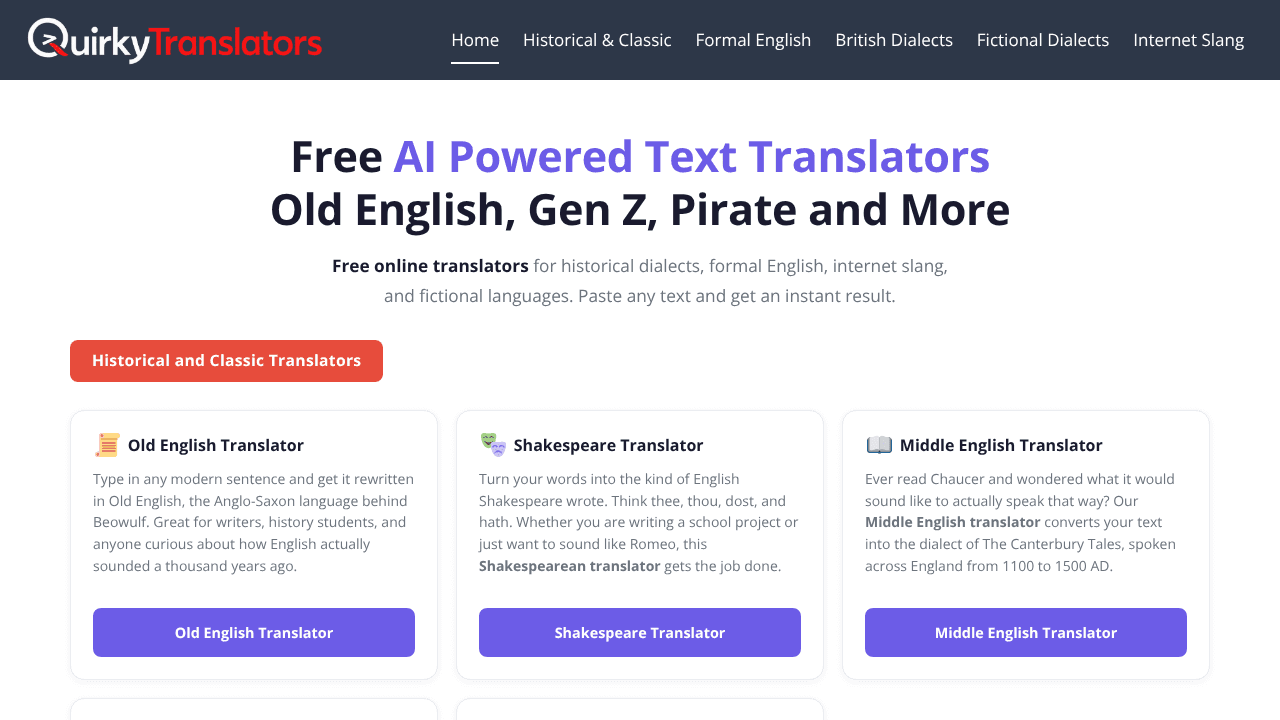 Quirky Translators website screenshot