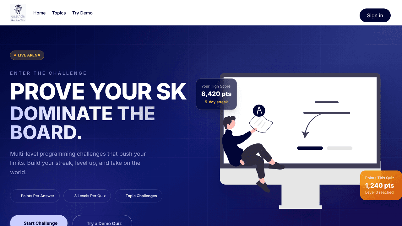 Quizchole — Gamified Quizzes website screenshot