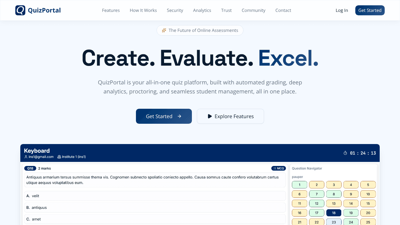 QuizPortal website screenshot