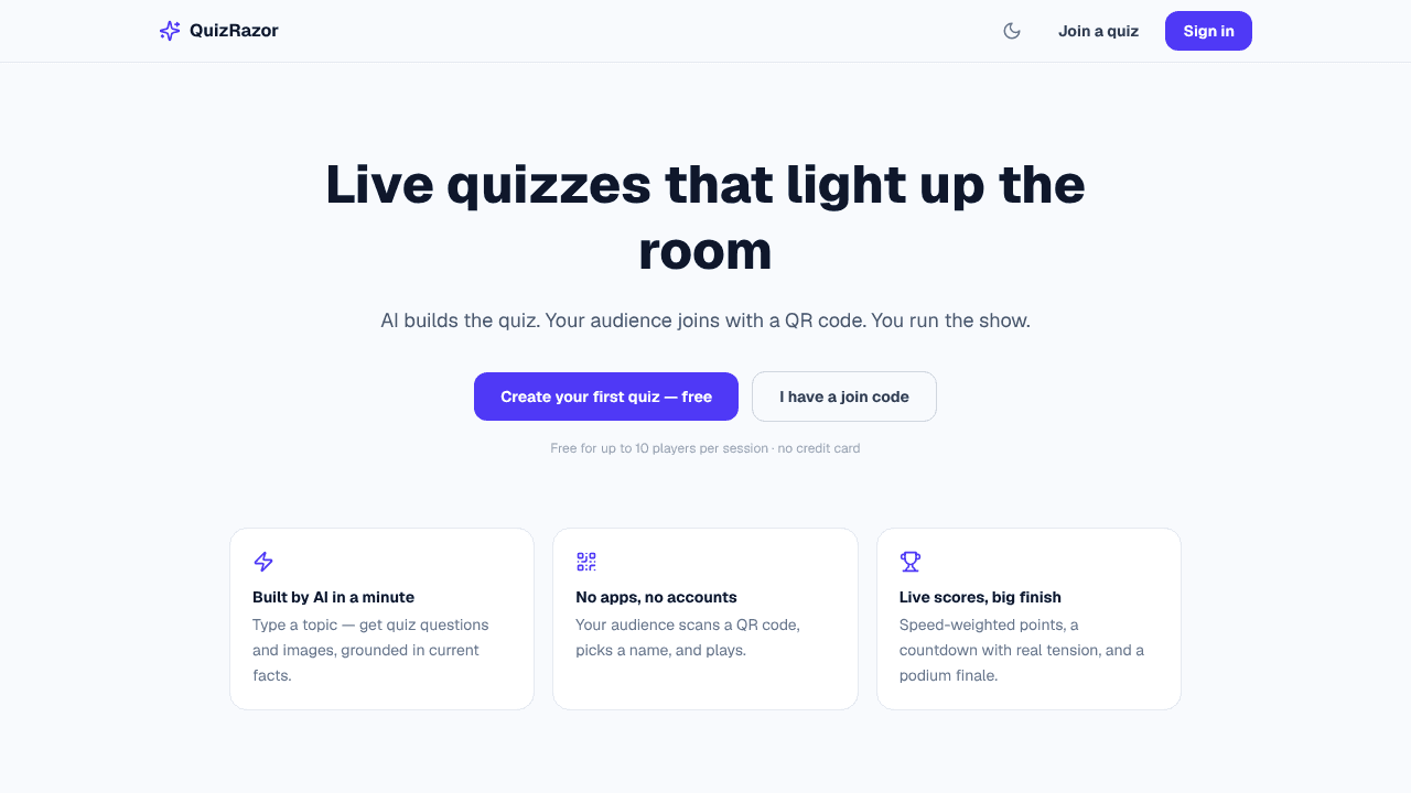 QuizRazor website screenshot
