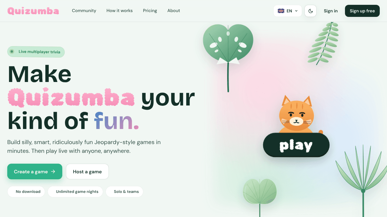 Quizumba website screenshot
