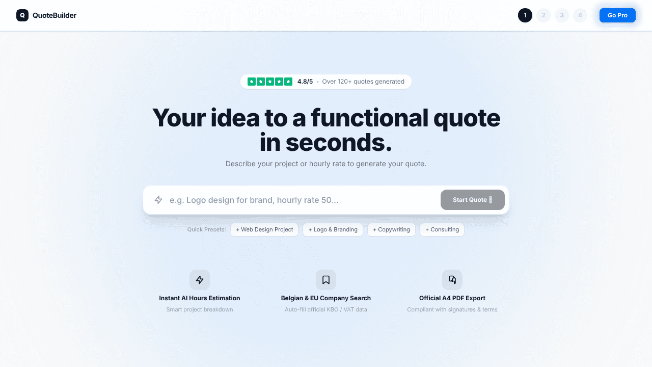 QuoteBuilder website screenshot
