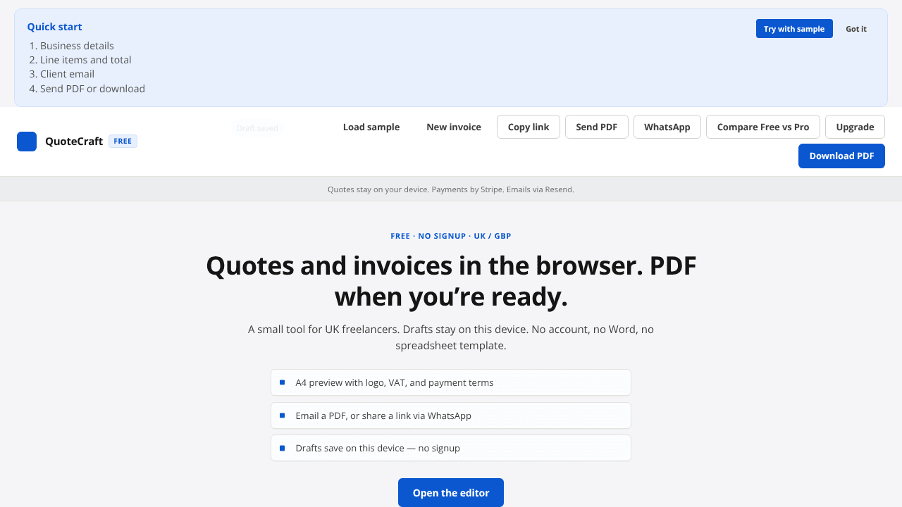 QuoteCraft website screenshot
