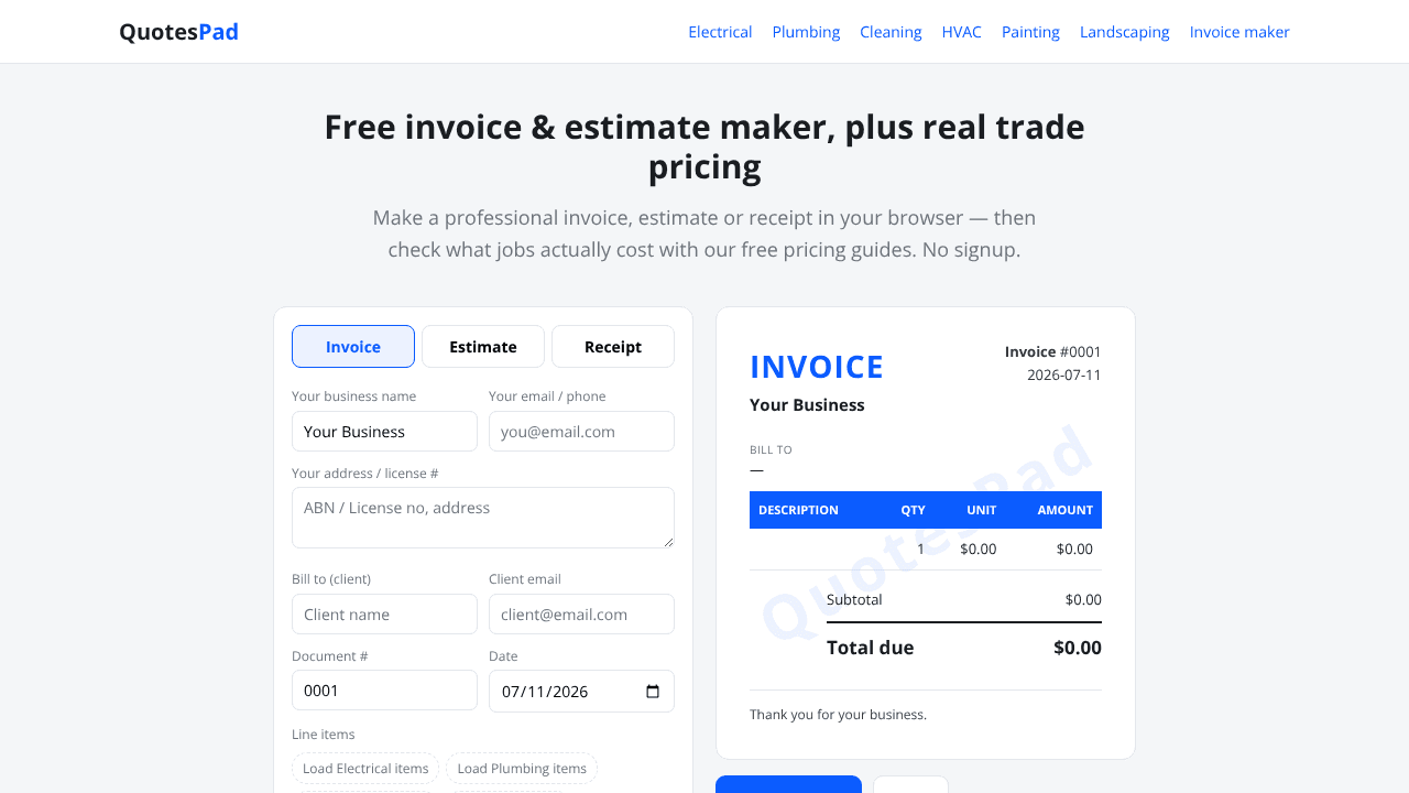 QuotesPad website screenshot