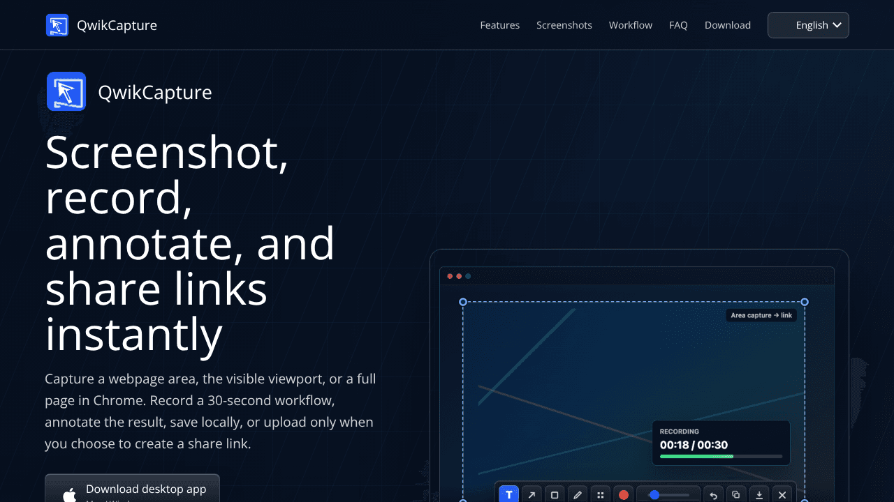 QwikCapture: Screenshot, Record & Share website screenshot