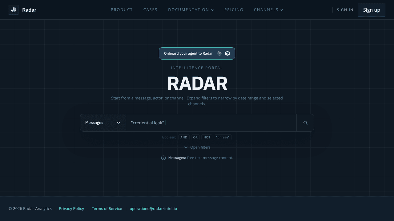 Radar Intelligence website screenshot