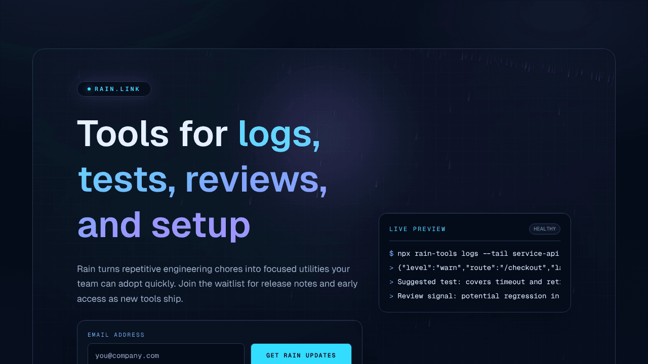 Rain.link AI Tools for devs website screenshot