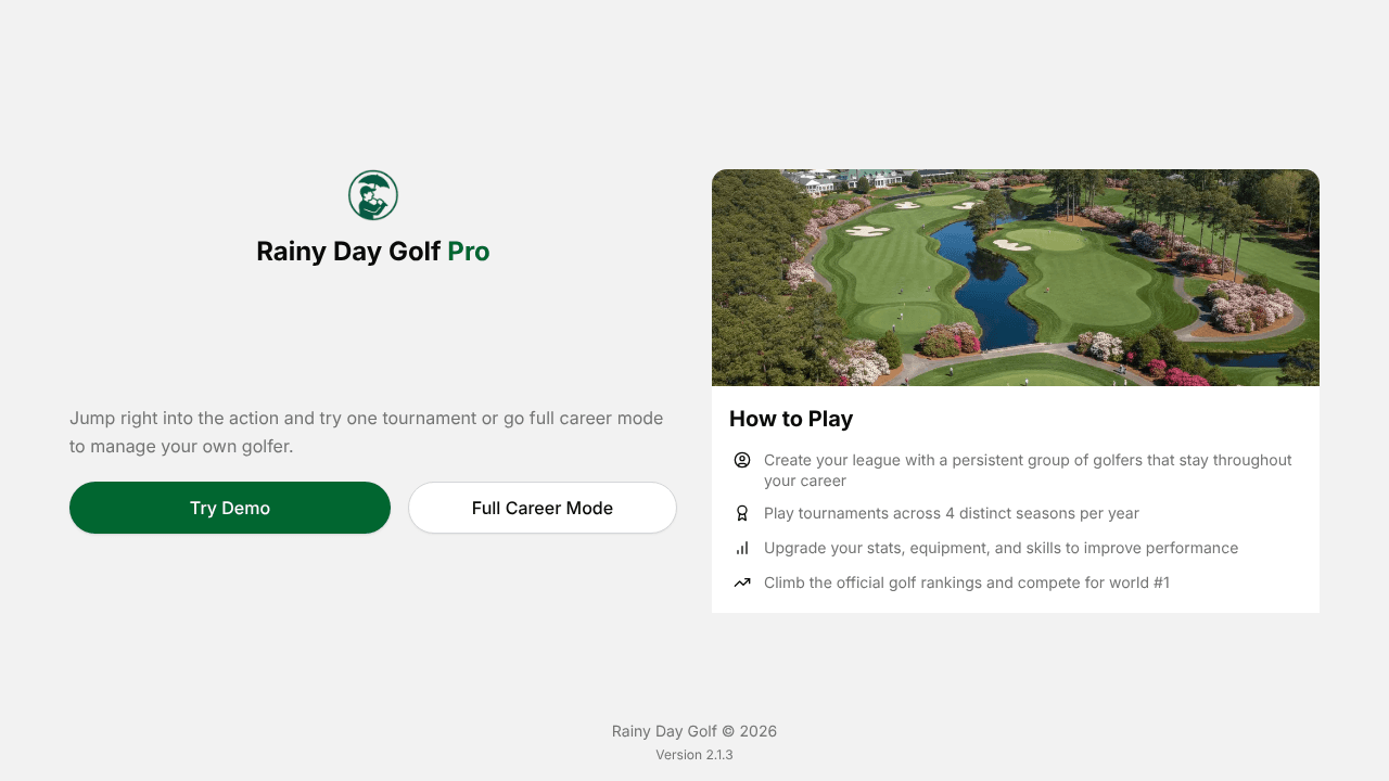 Rainy Day Golf Pro website screenshot