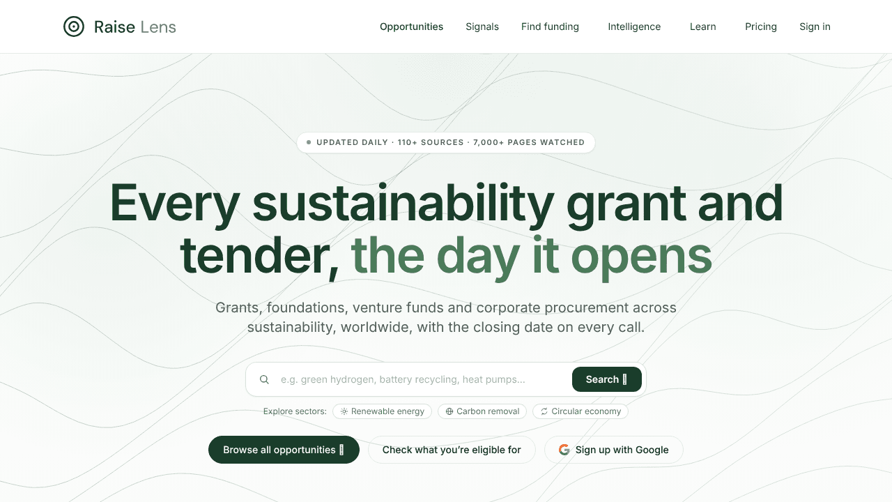 Raise Lens website screenshot