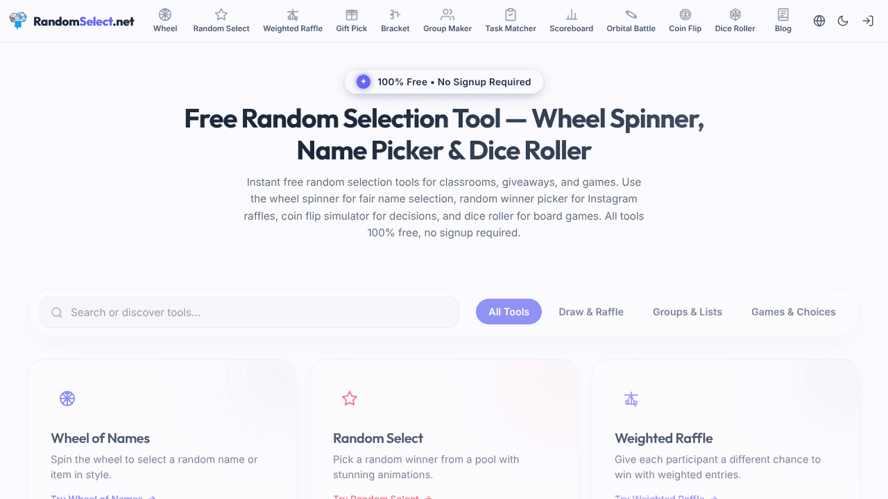 Random Select website screenshot