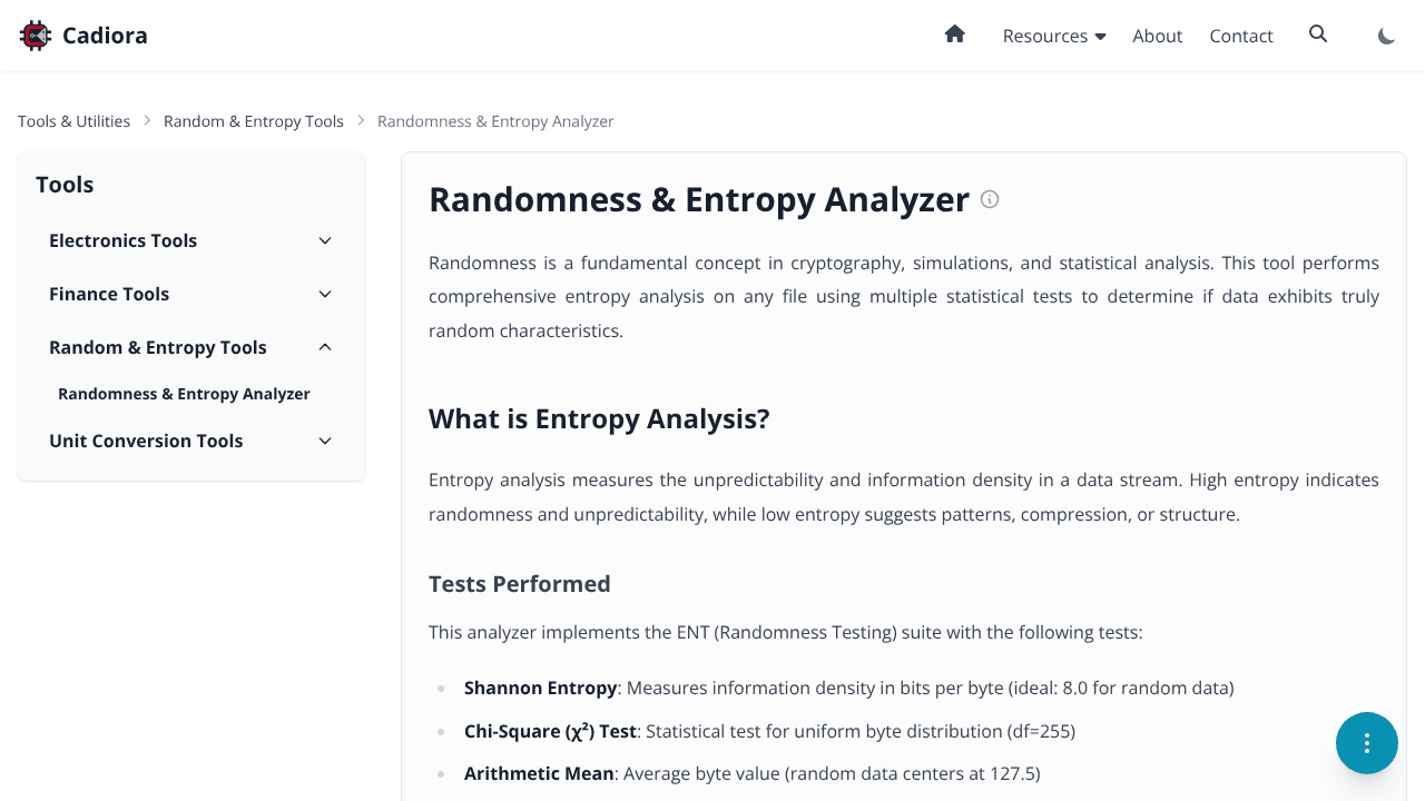 Randomness & Entropy Analyzer website screenshot