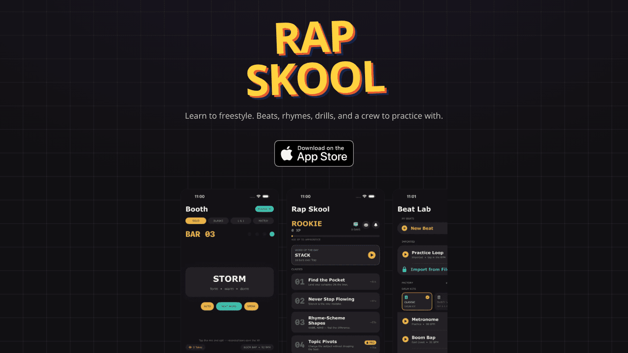 Rap Skool — Learn to Freestyle website screenshot