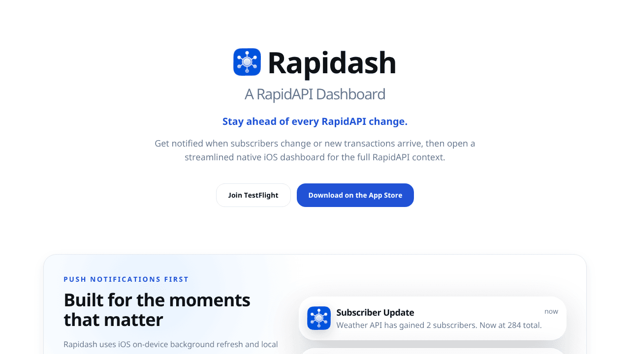 Rapidash: A RapidAPI Dashboard website screenshot
