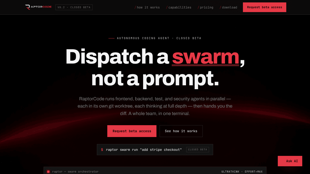 RaptorCode website screenshot