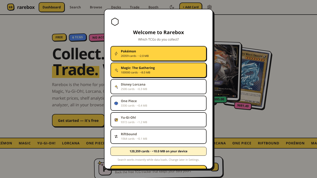 Rarebox website screenshot