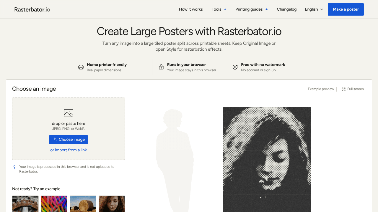 Rasterbator.io website screenshot