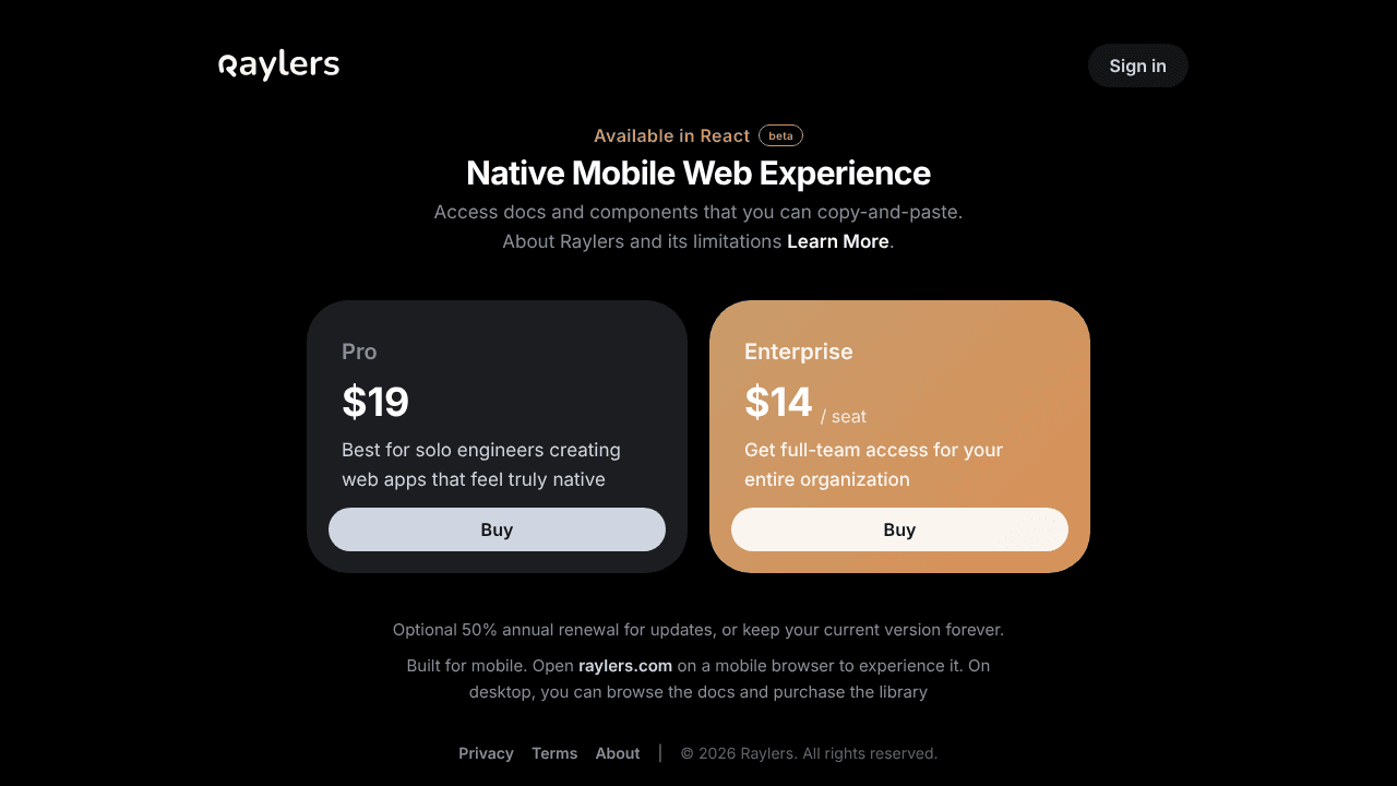 Raylers website screenshot