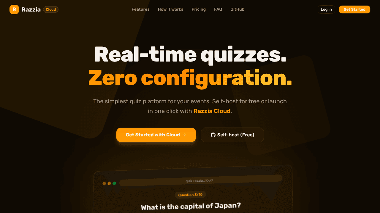 Razzia Cloud — Quiz Platform for Events website screenshot