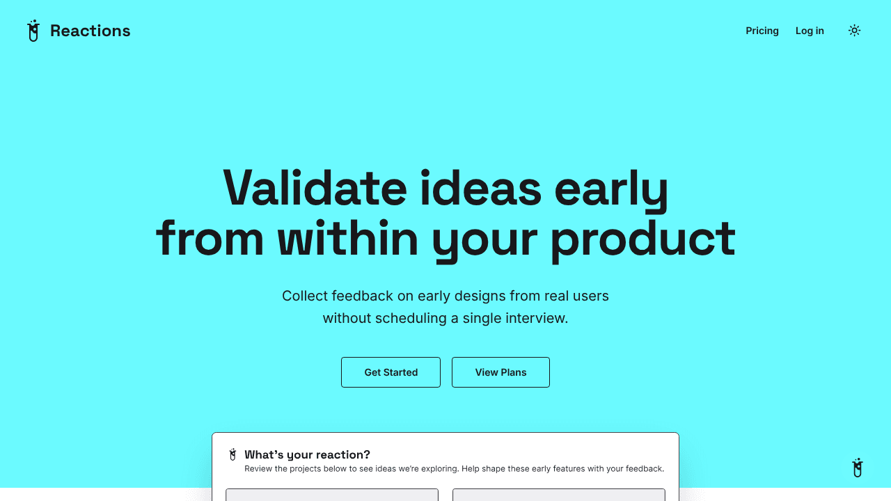 Reactions website screenshot