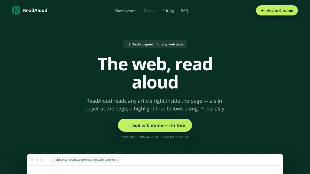 ReadAloud website screenshot