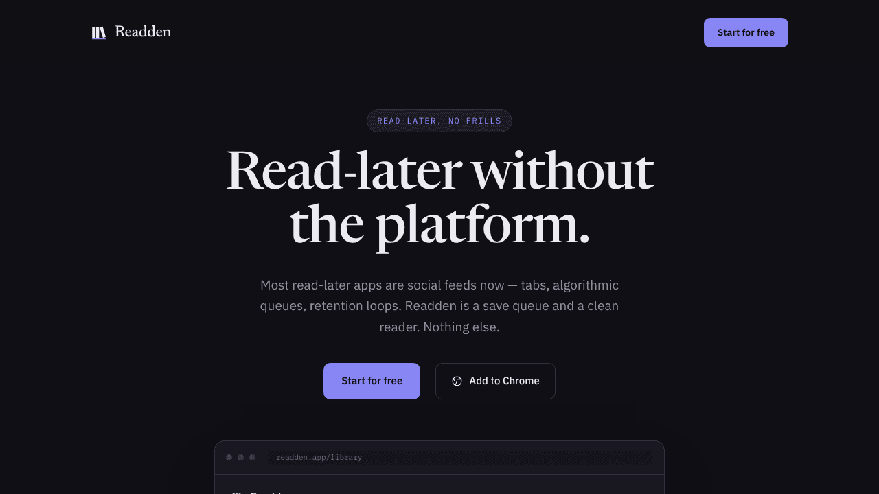 Readden website screenshot