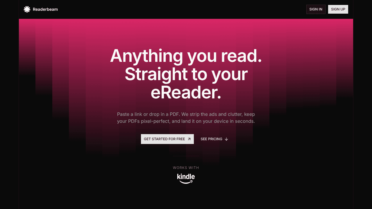Readerbeam website screenshot