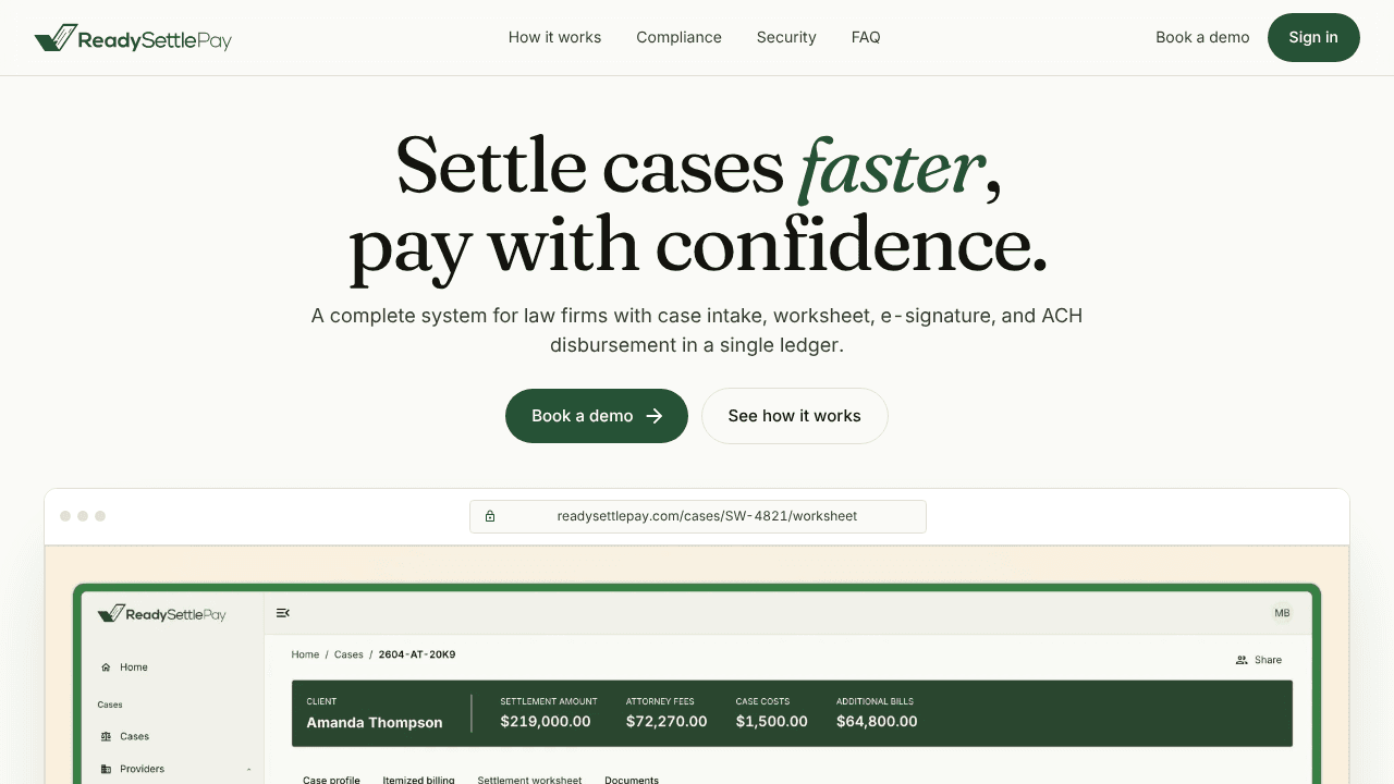 ReadySettlePay website screenshot