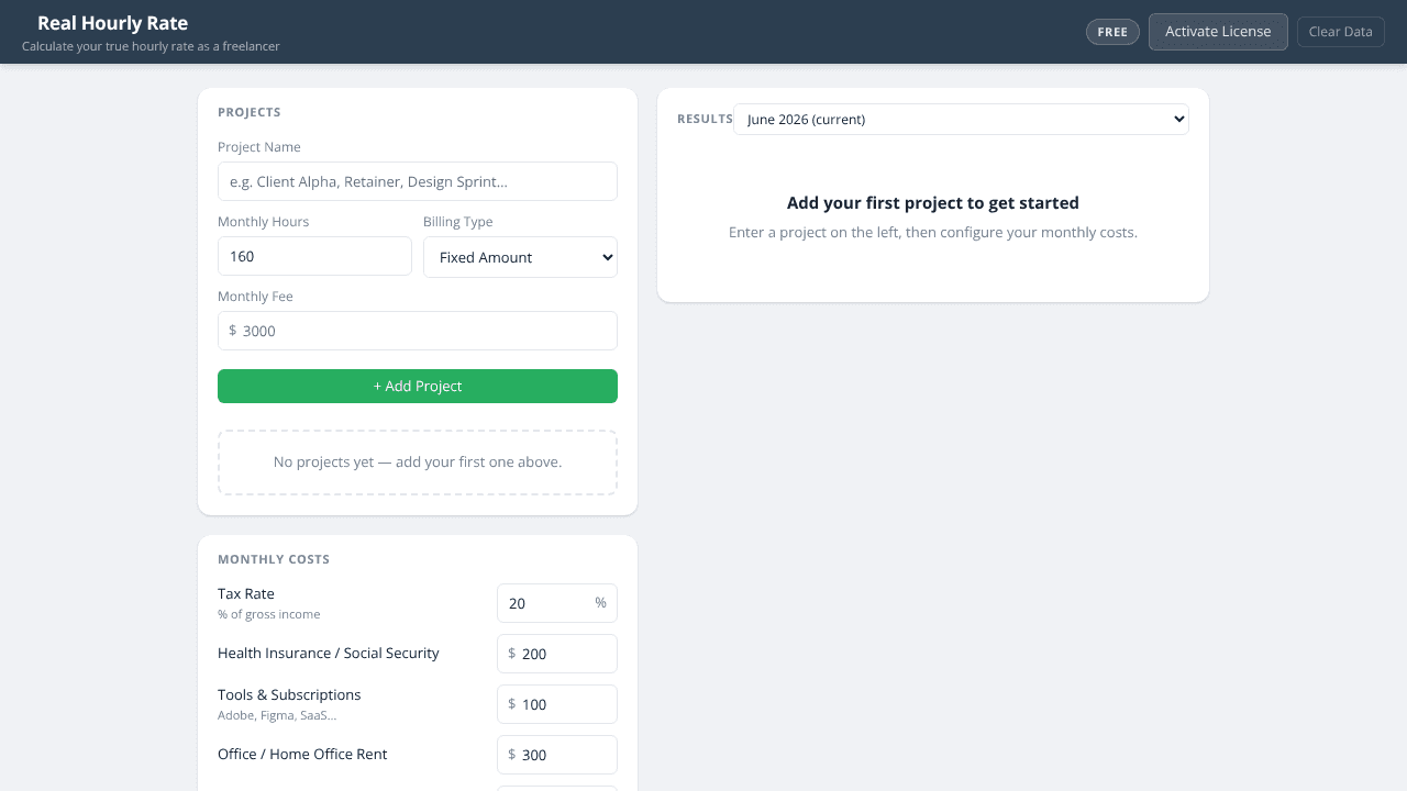 Real Hourly Rate website screenshot