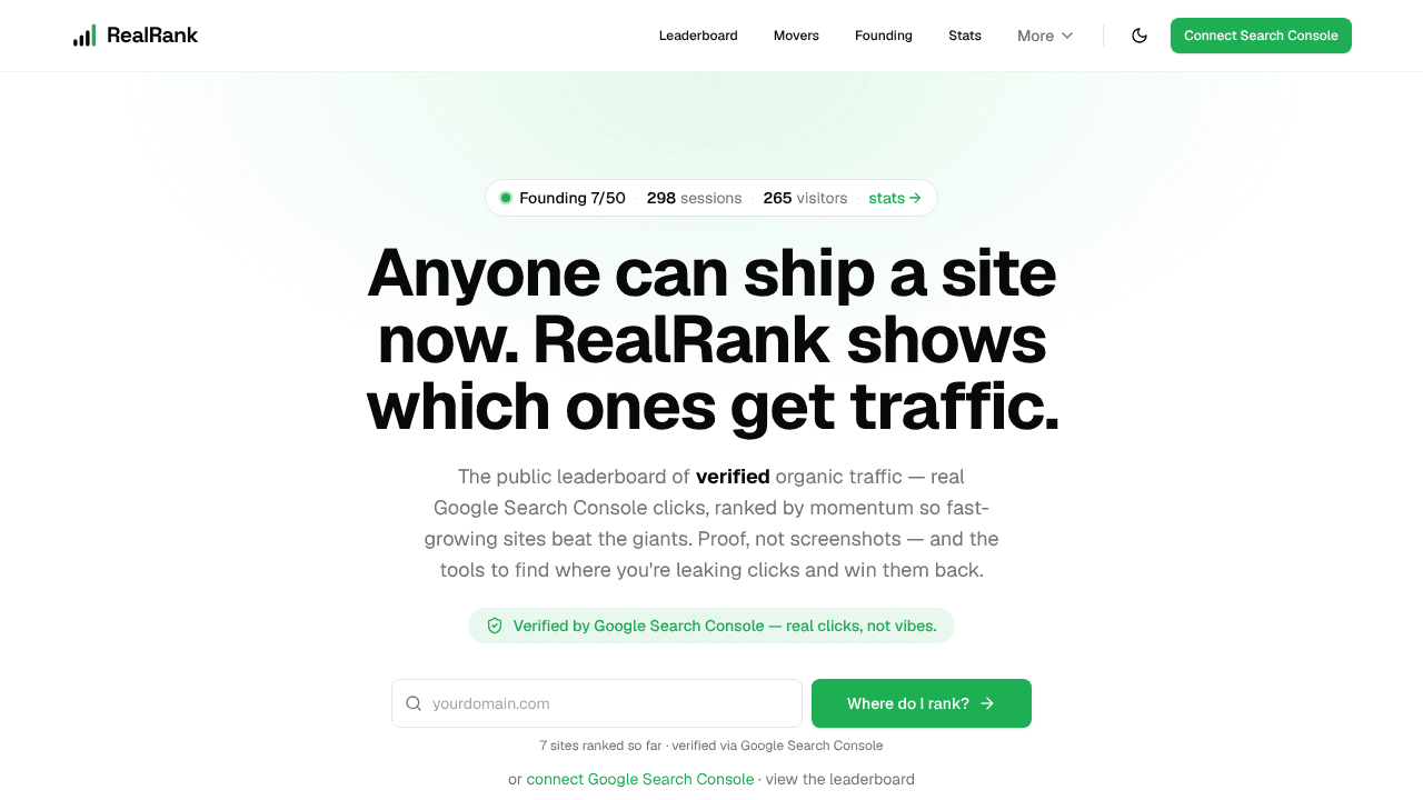 Real rank website screenshot