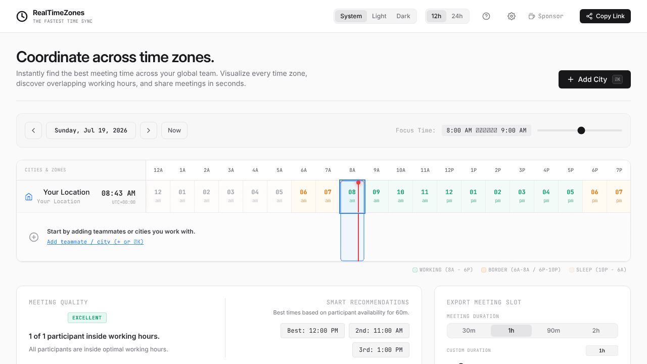 RealTimeZones website screenshot