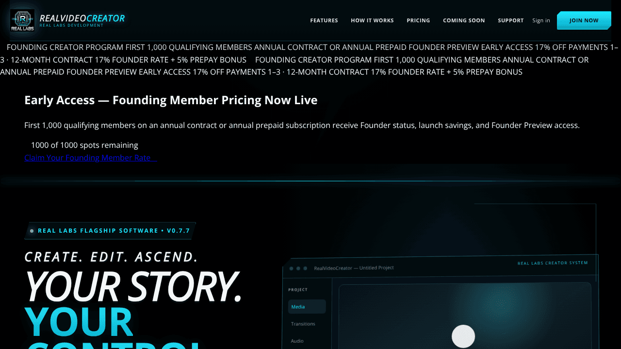 RealVideoCreator Studio website screenshot