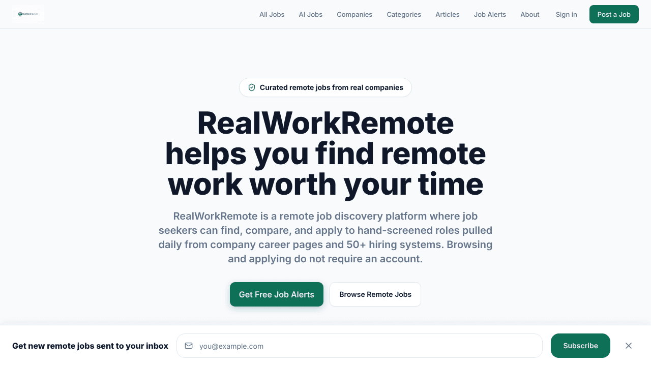 RealWorkRemote website screenshot
