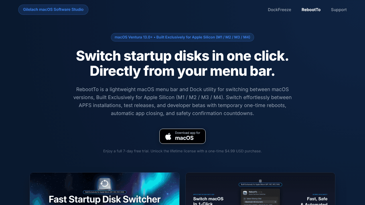RebootTo website screenshot