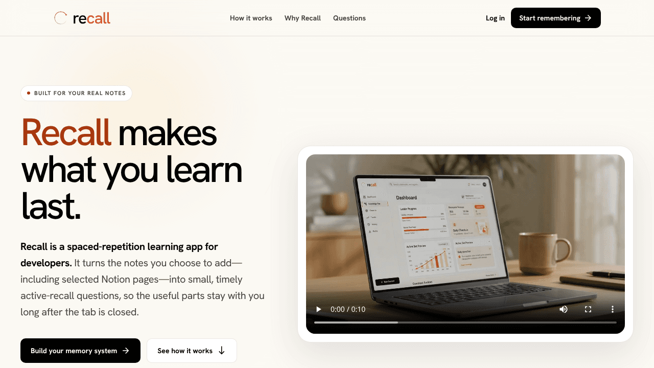 Recall website screenshot