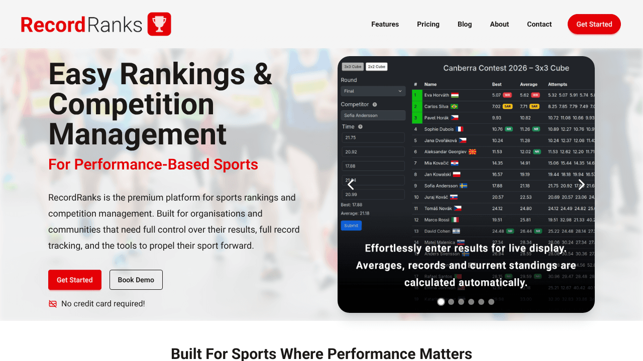 RecordRanks website screenshot
