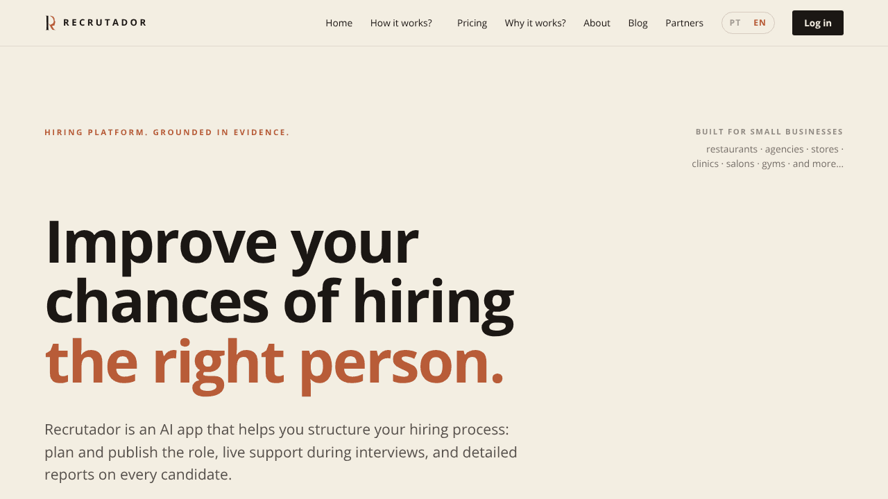 Recrutador website screenshot