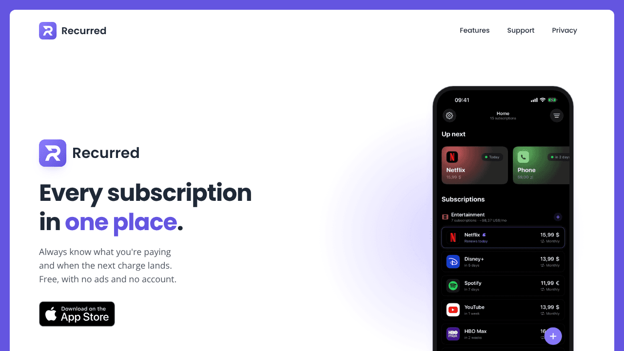 Recurred website screenshot