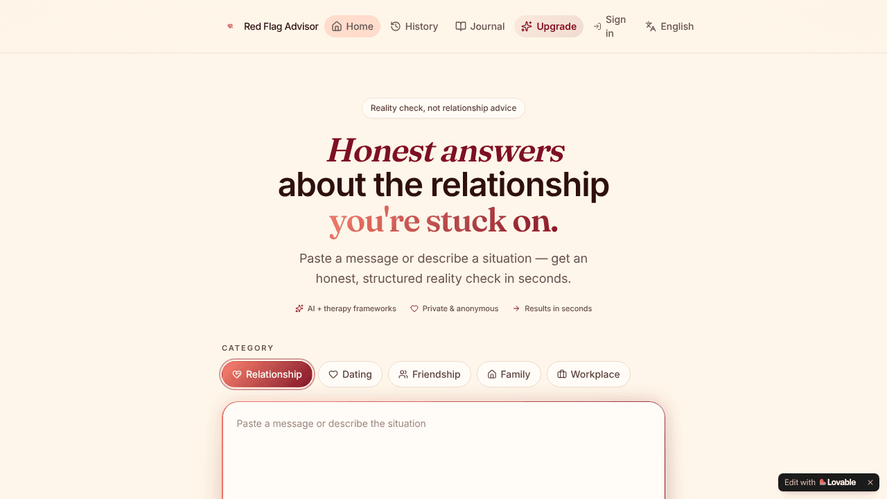 Red Flag Advisor website screenshot