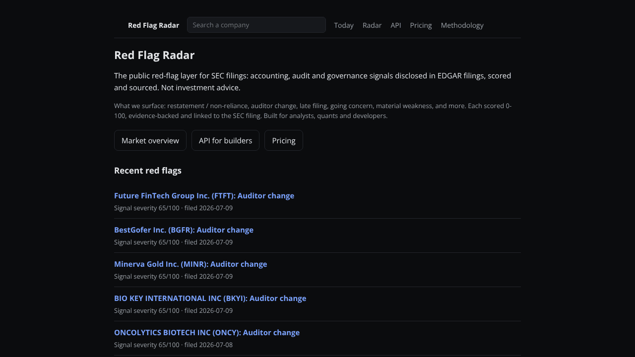 Red Flag Radar website screenshot