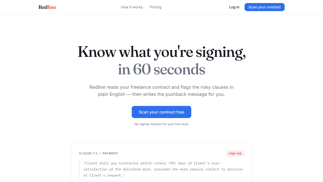 Redline — Know what you're signing website screenshot