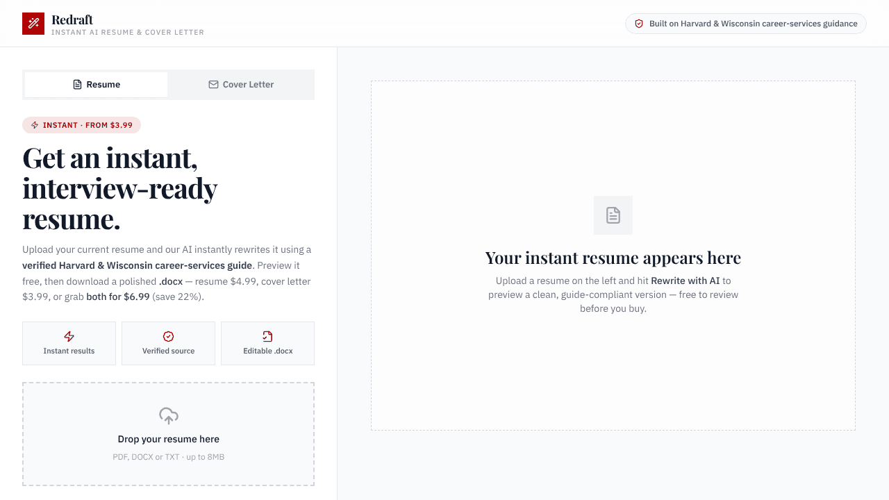 Redraft website screenshot