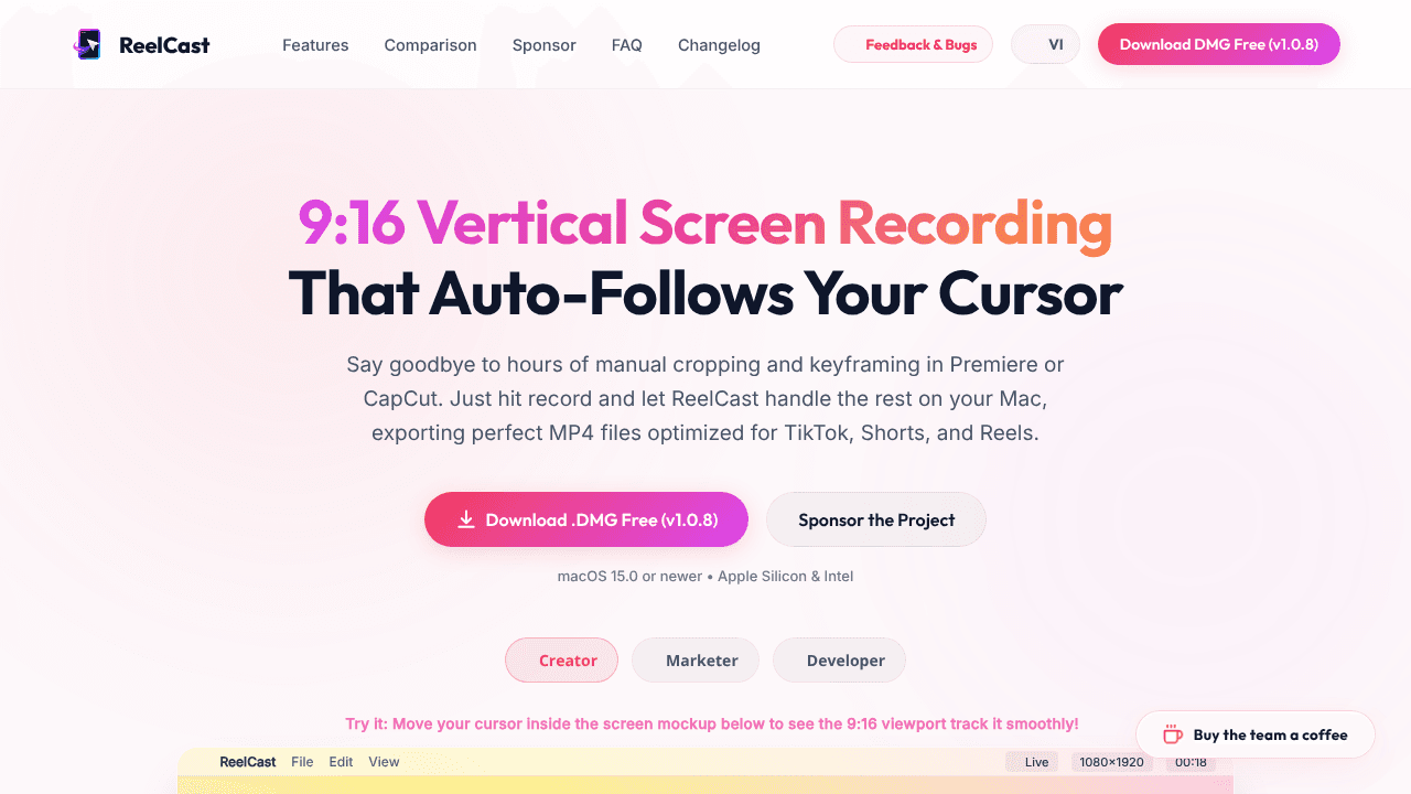 ReelCast website screenshot