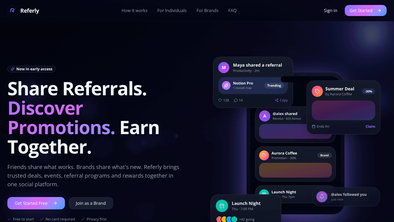 Referly website screenshot
