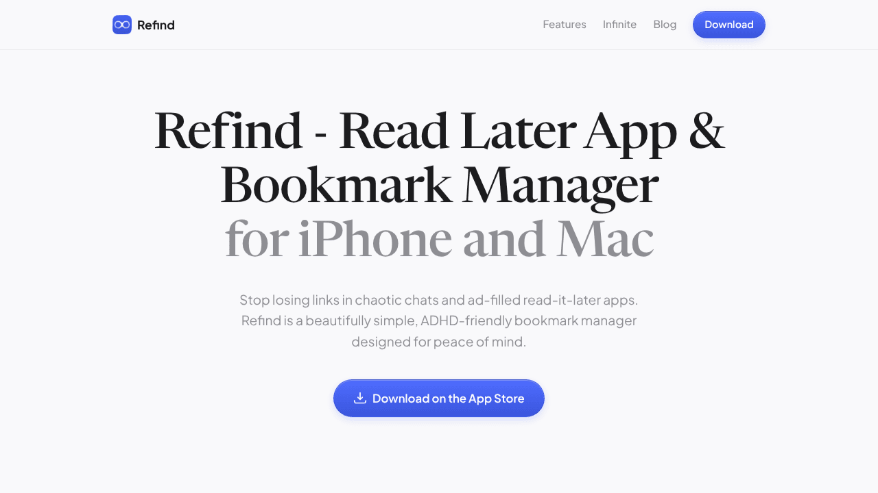 Refind : Best Link Saving & Bookmark App website screenshot