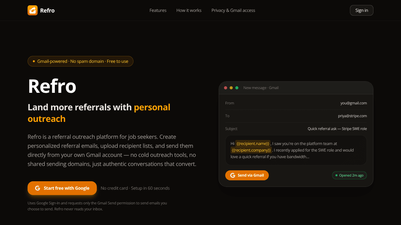Refro website screenshot