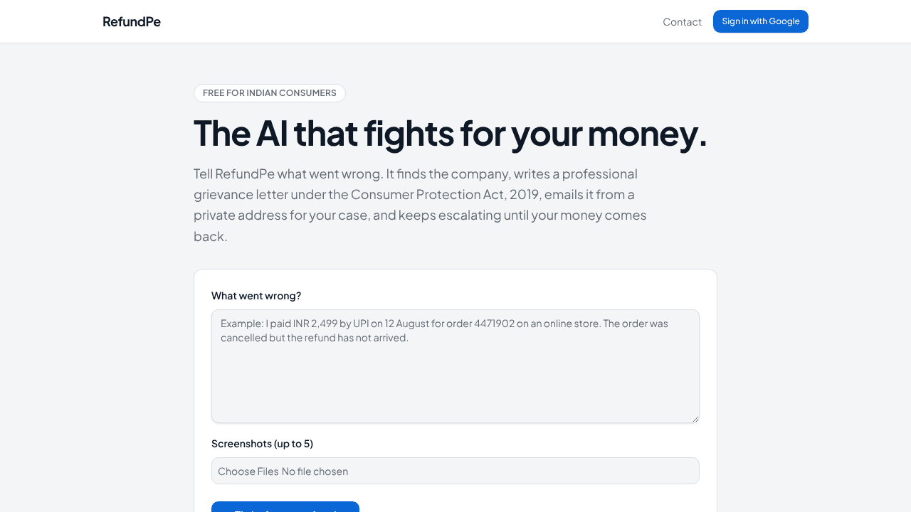 RefundPe website screenshot