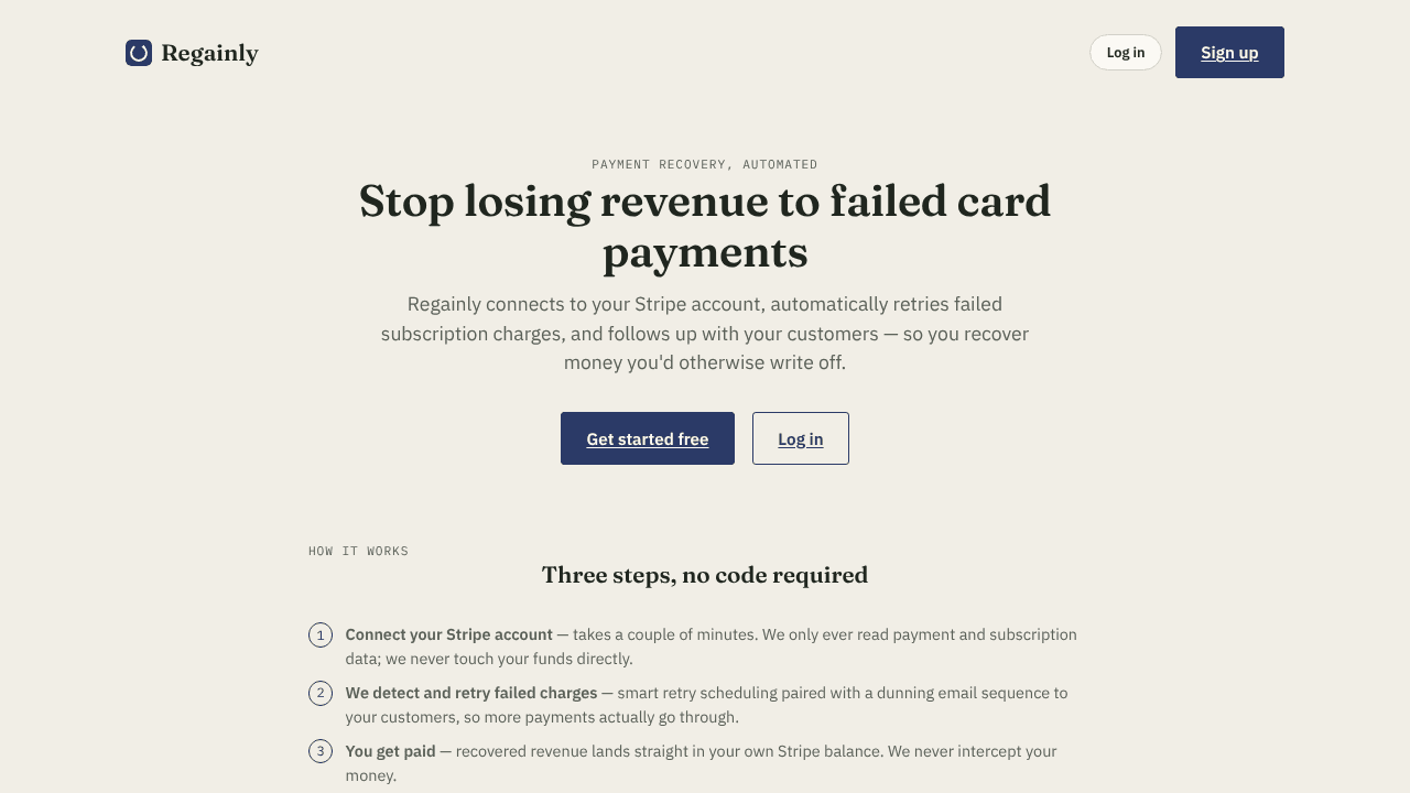 Regainly website screenshot