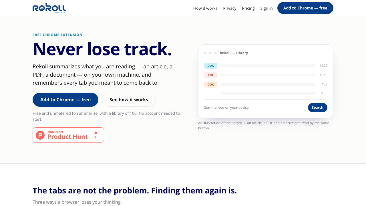 Rekoll — Never Lose Track website screenshot