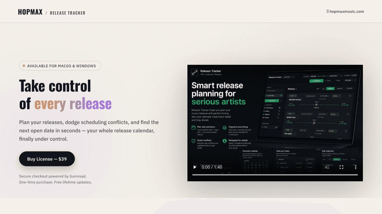 Release Tracker  website screenshot